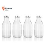 Piramal Glasses Food Grade 1000ML Vintage Square Glass Milk Bottles Screw Cap