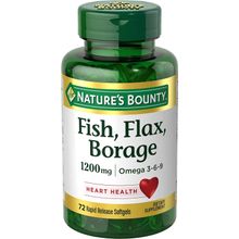 Nature's Bounty Fish, Flax, Borage Omega 3-6-9, 1200 Mg 72 Rapid Release Softgels.