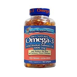 Pure Alaska Omega 100% Natural Omega-3 Wild Alaskan Salmon Oil 1000mg 180 Softgels